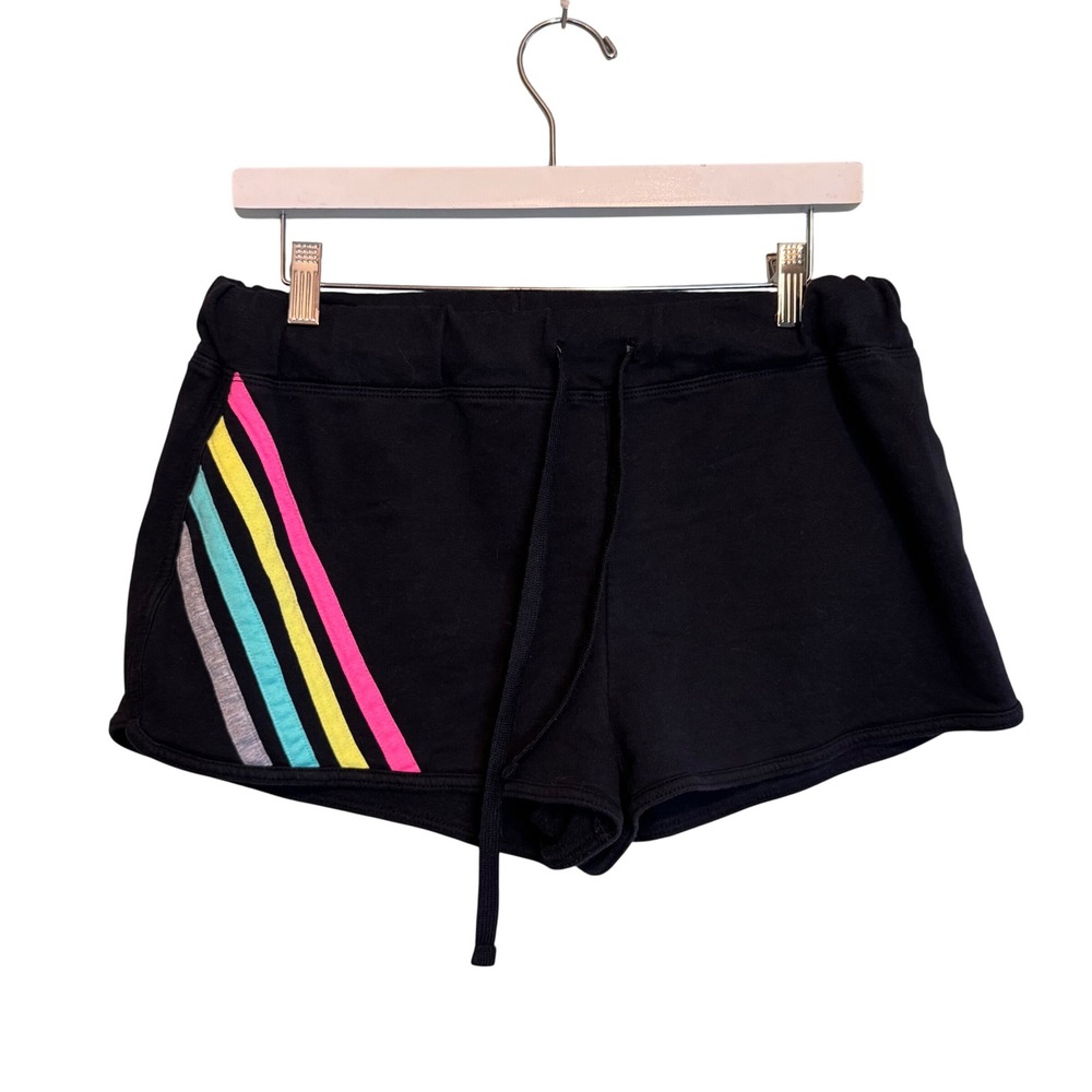 Bobbie Brooks Womens Retro Neon Striped Athletic‎ Activewear Shorts Black Medium